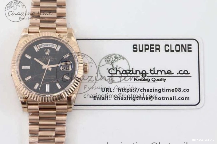 0419 Day Date 40mm RG 904L Steel TWF 1:1 Best Edition Black Crystal Dial on RG Bracelet A MoistureWicking 2349